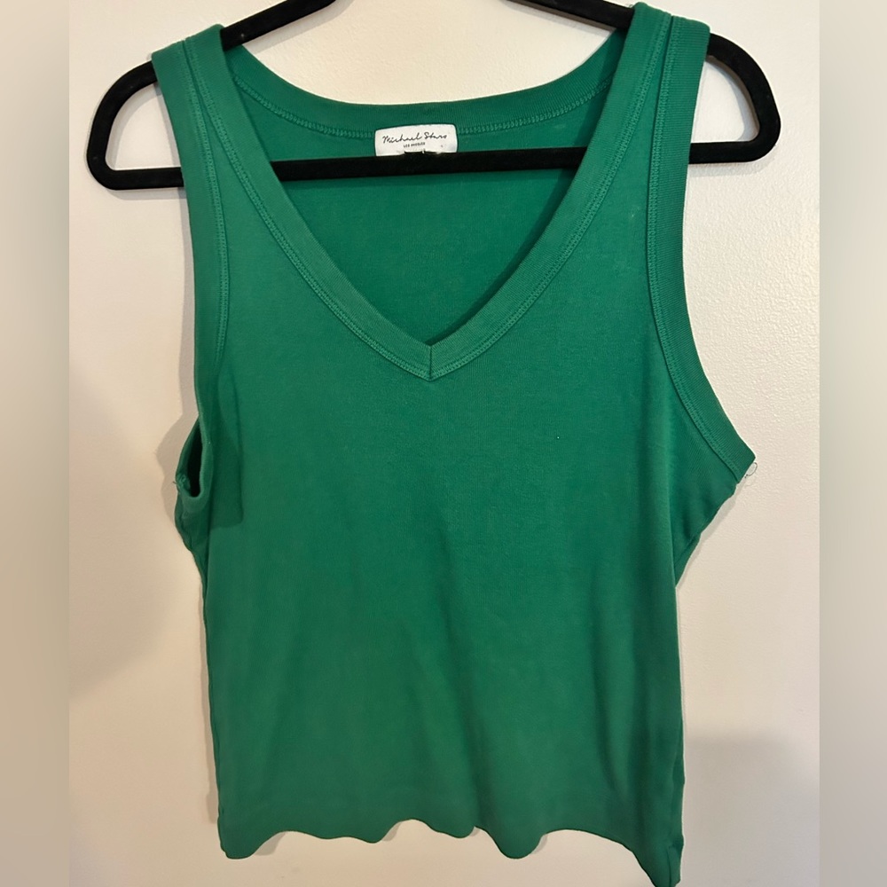 Michael Stars Maya V Neck Tank Top Green L